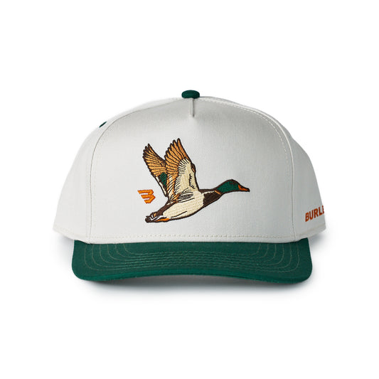 Cap with a duck design and BURLINGTON logo on a white background