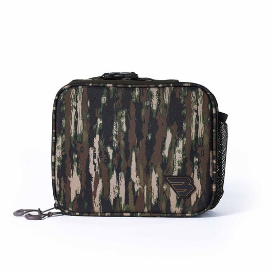 Camouflage-patterned rectangular pouch on a white background