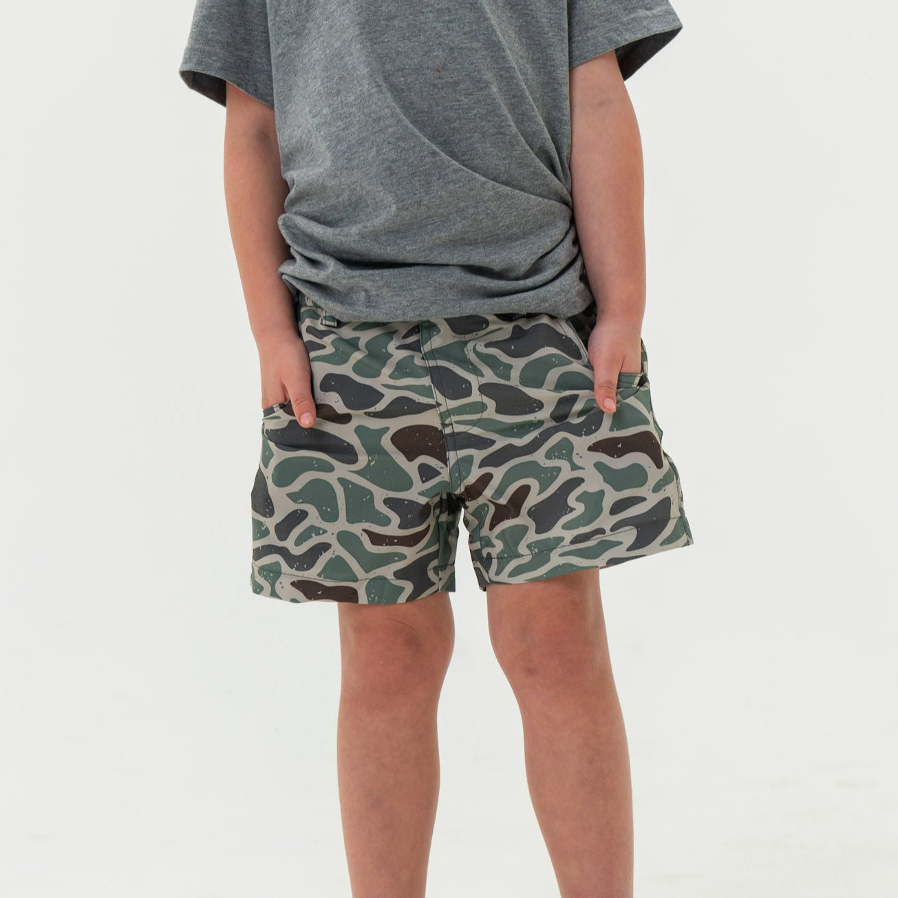 ★BADBLOOD★ AQUA Vintage Club Boy Shorts Green Camo Youth Short - Retro Duck Camo - Grey Pocket – BURLEBO