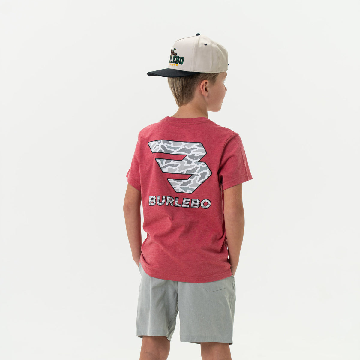 Youth Tee - Flying B White Camo Logo - Heather Crimson