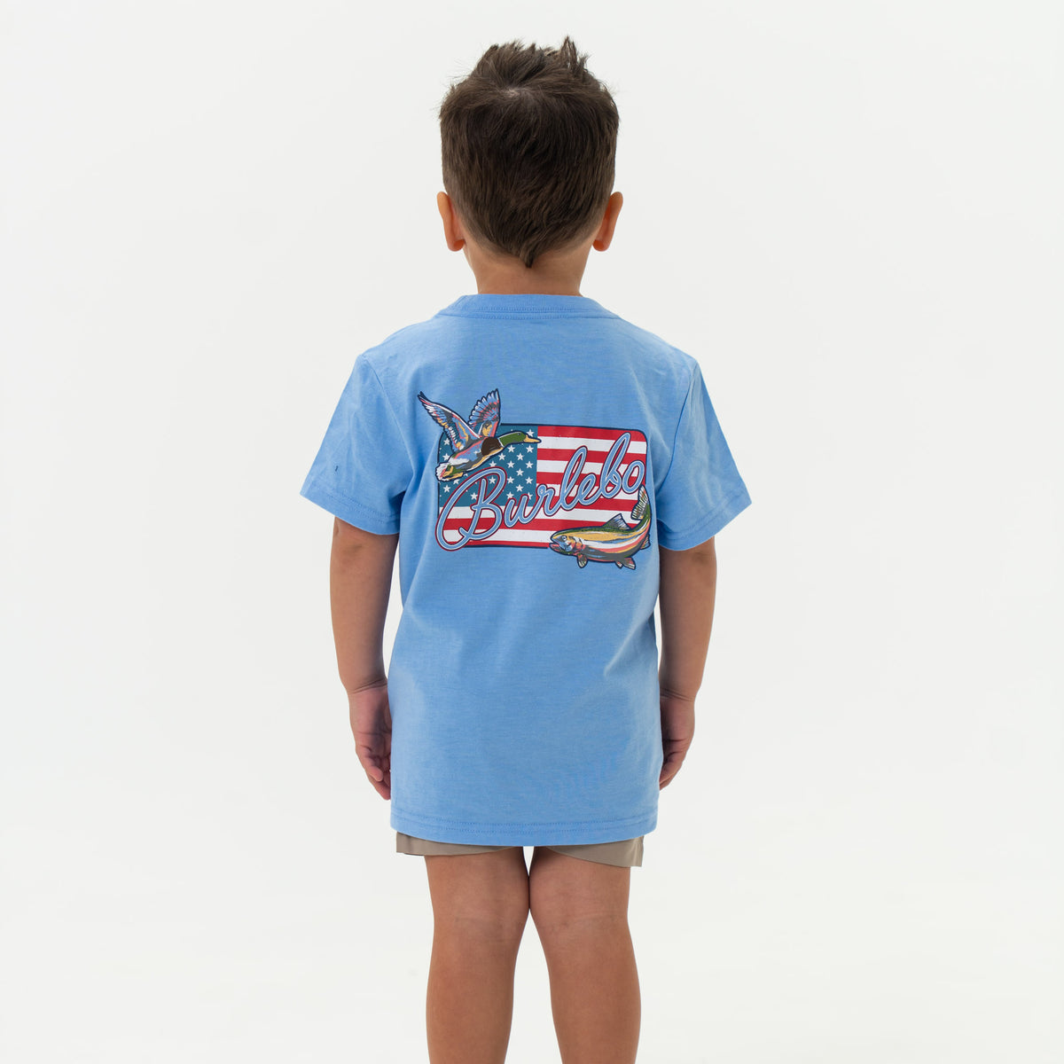 Youth Tee - BURLEBO Patch Flag - Heather Periwinkle