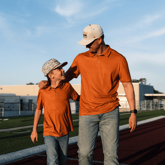 Father and Son Bundle - Performance Polo - Vintage Helmets - Orange