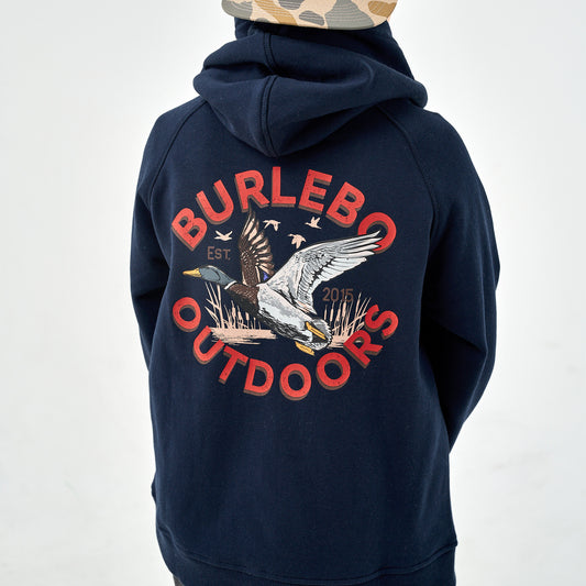 Youth Fleece Hoodie - Old School Duck Hunt - Navy