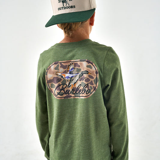 Youth Long Sleeve Tee - Ducks Flying In - Heather Olive