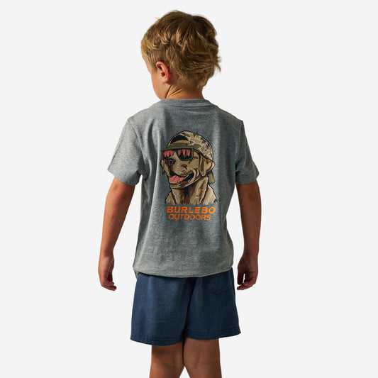 Youth Short Sleeve Tee - Mallard Camo Dog - Dark Heather Grey