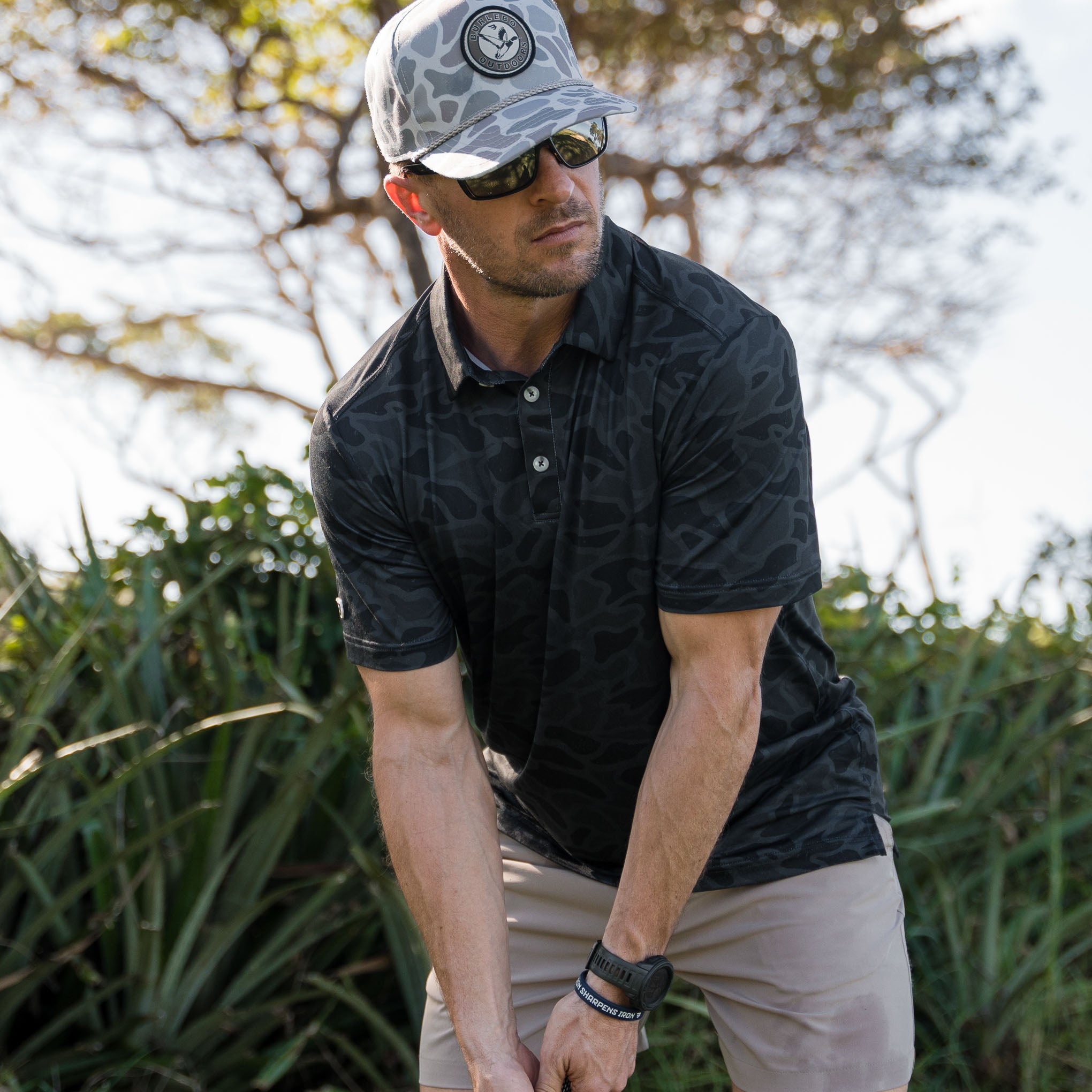 BRIEFING MENS CAMO PRINT POLO ブラック MENS LINE CAMO PRINT POLO（メンズラインカモプリントポロ