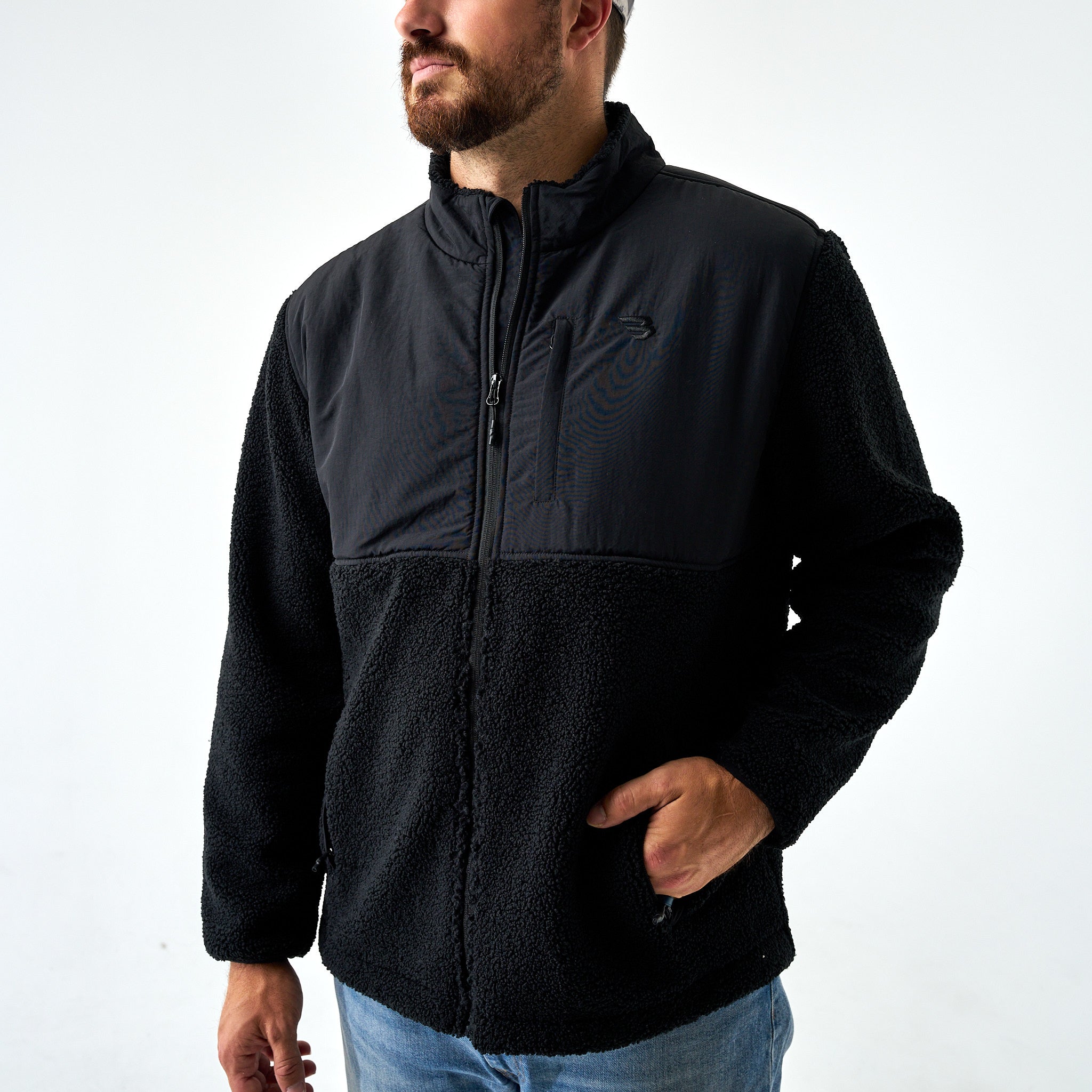 Sherpa Full Zip Jacket Black – BURLEBO - Main Image