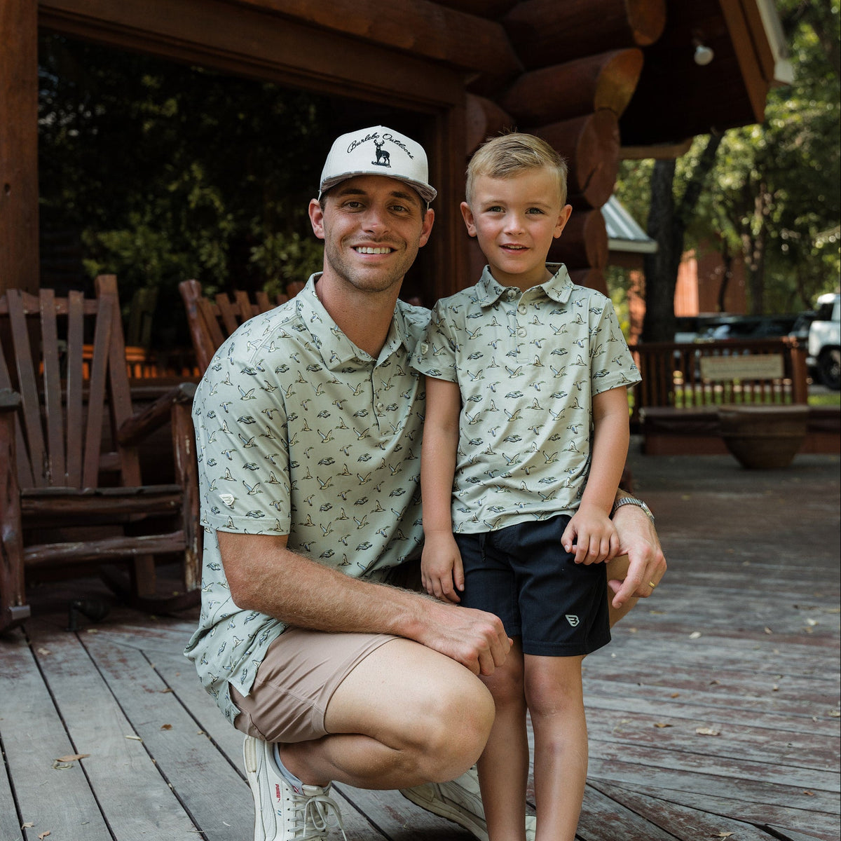 Father and Son Bundle - Performance Polo - Flying Ducks Green