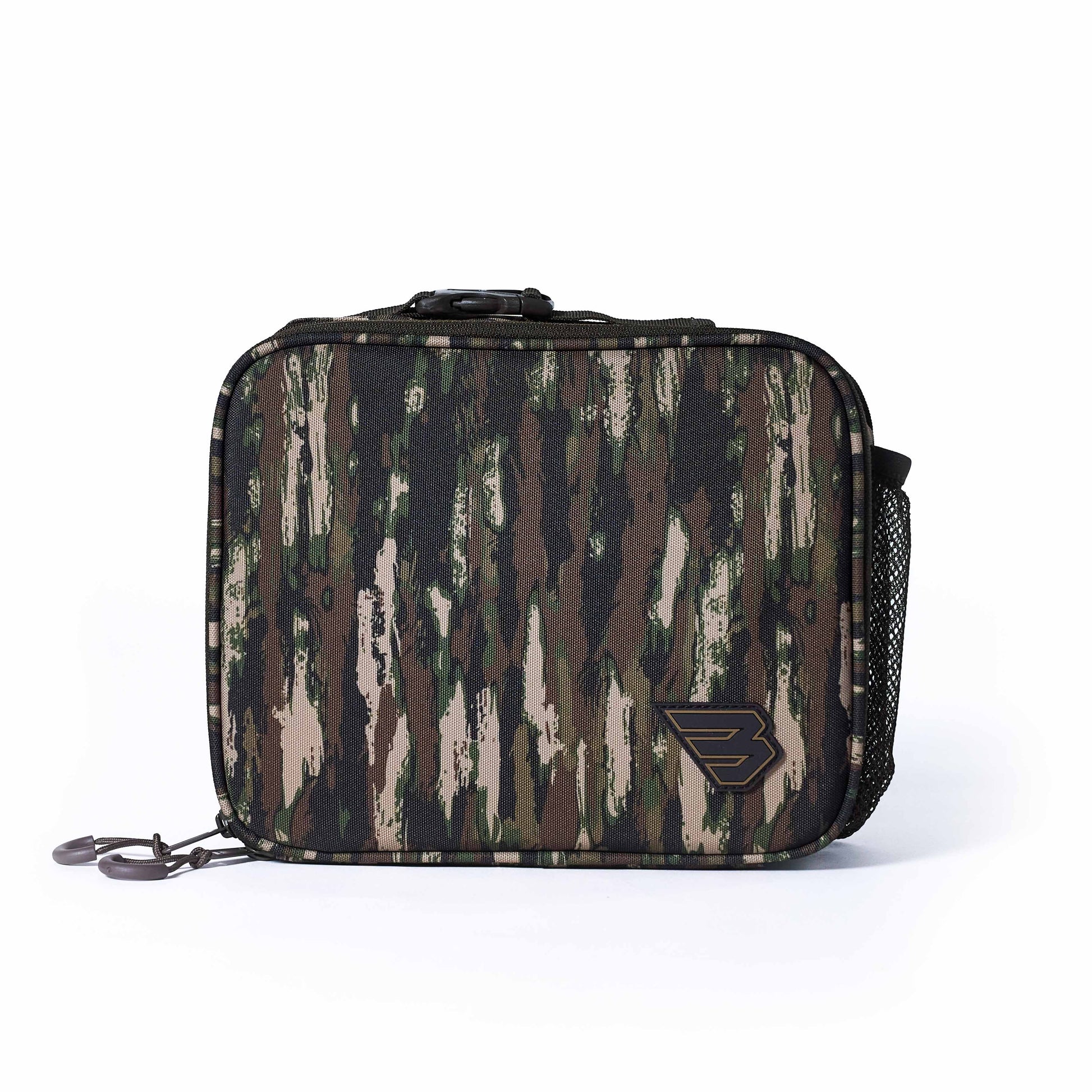 Camouflage-patterned rectangular pouch on a white background