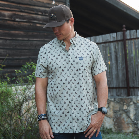Performance Button Up - Whitetail Deer - Green