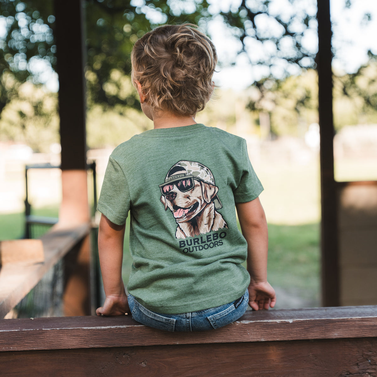 Youth - Short Sleeve Tee - Mallard Camo Dog - Heather Olive