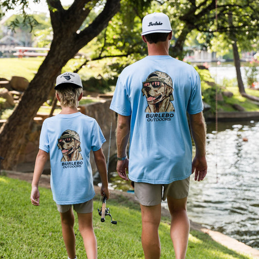 Father and Son Bundle - Short Sleeve Tee - Mallard Camo Dog - Periwinkle Blue