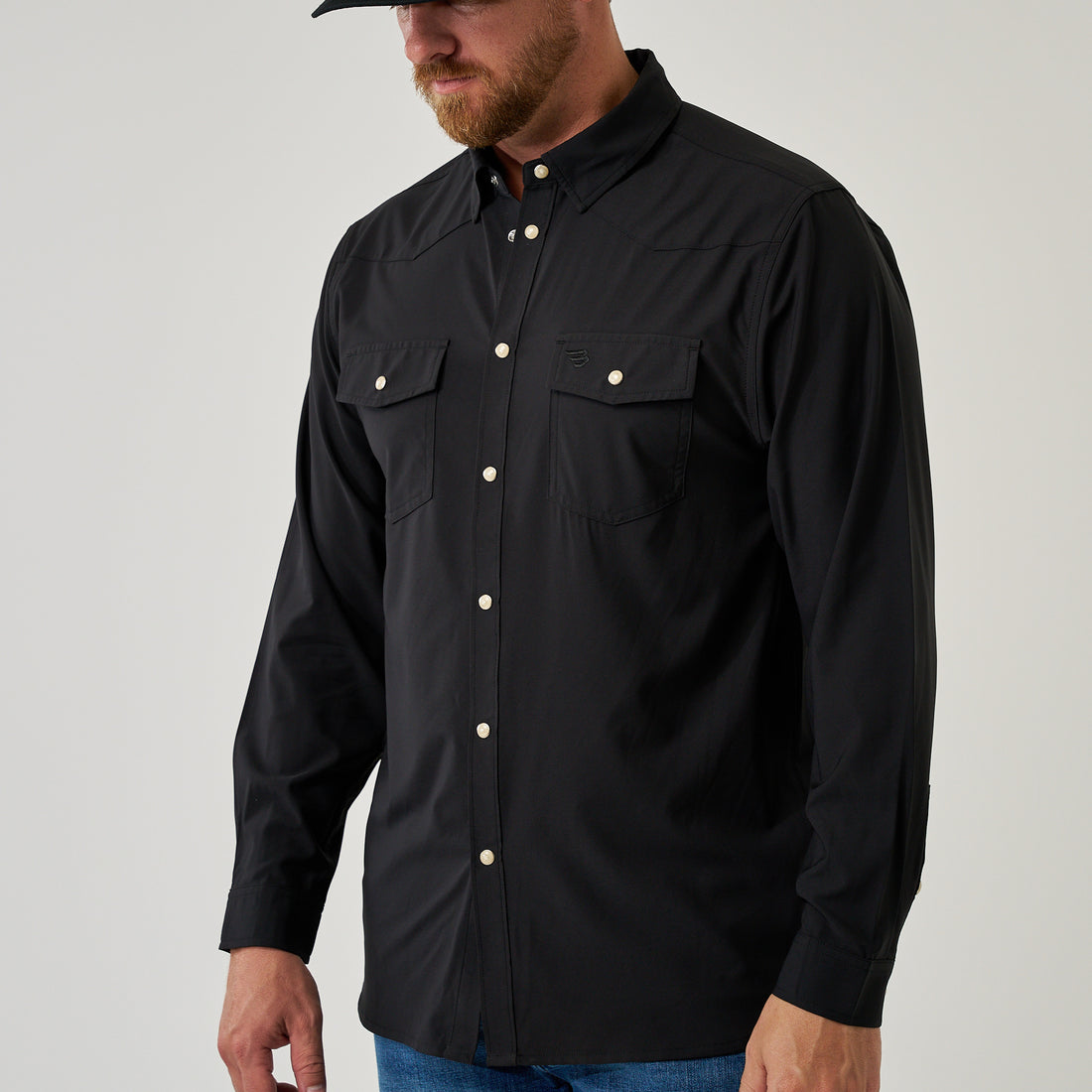 BURLEBO Men's Long Sleeve Performance Western Shirt Black