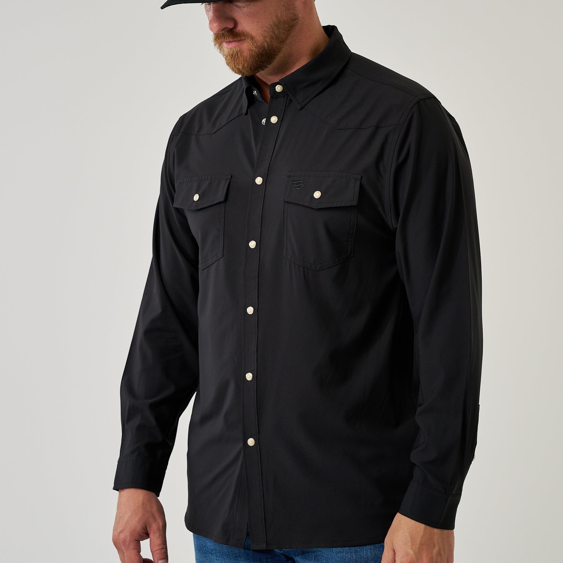 BURLEBO Men's Long Sleeve Performance Western Shirt Black
