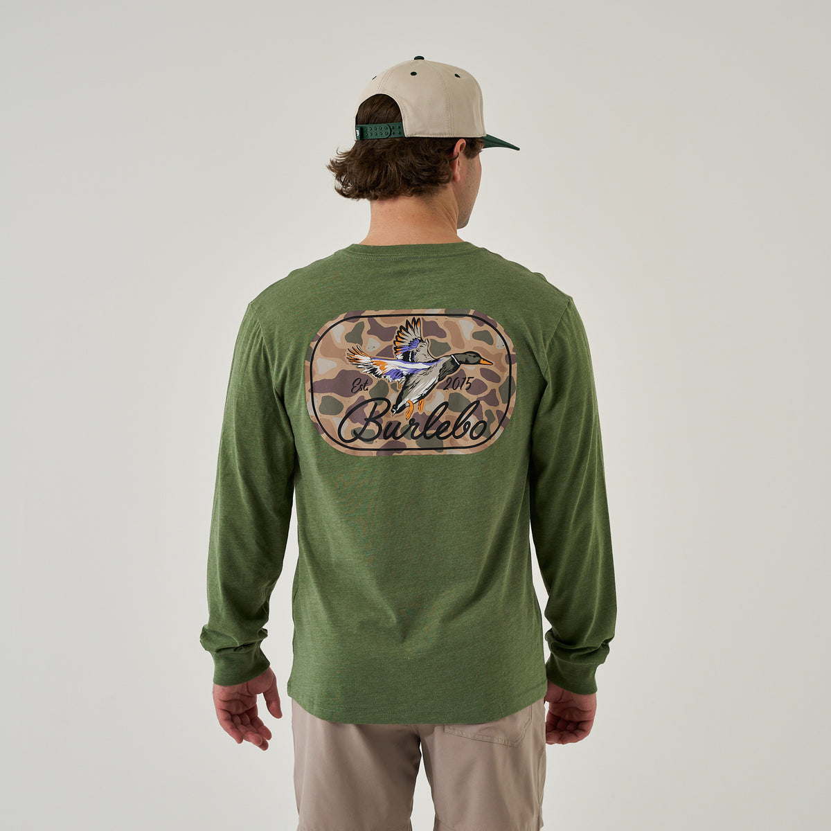 Long Sleeve Tee - Ducks Flying In - Heather Olive