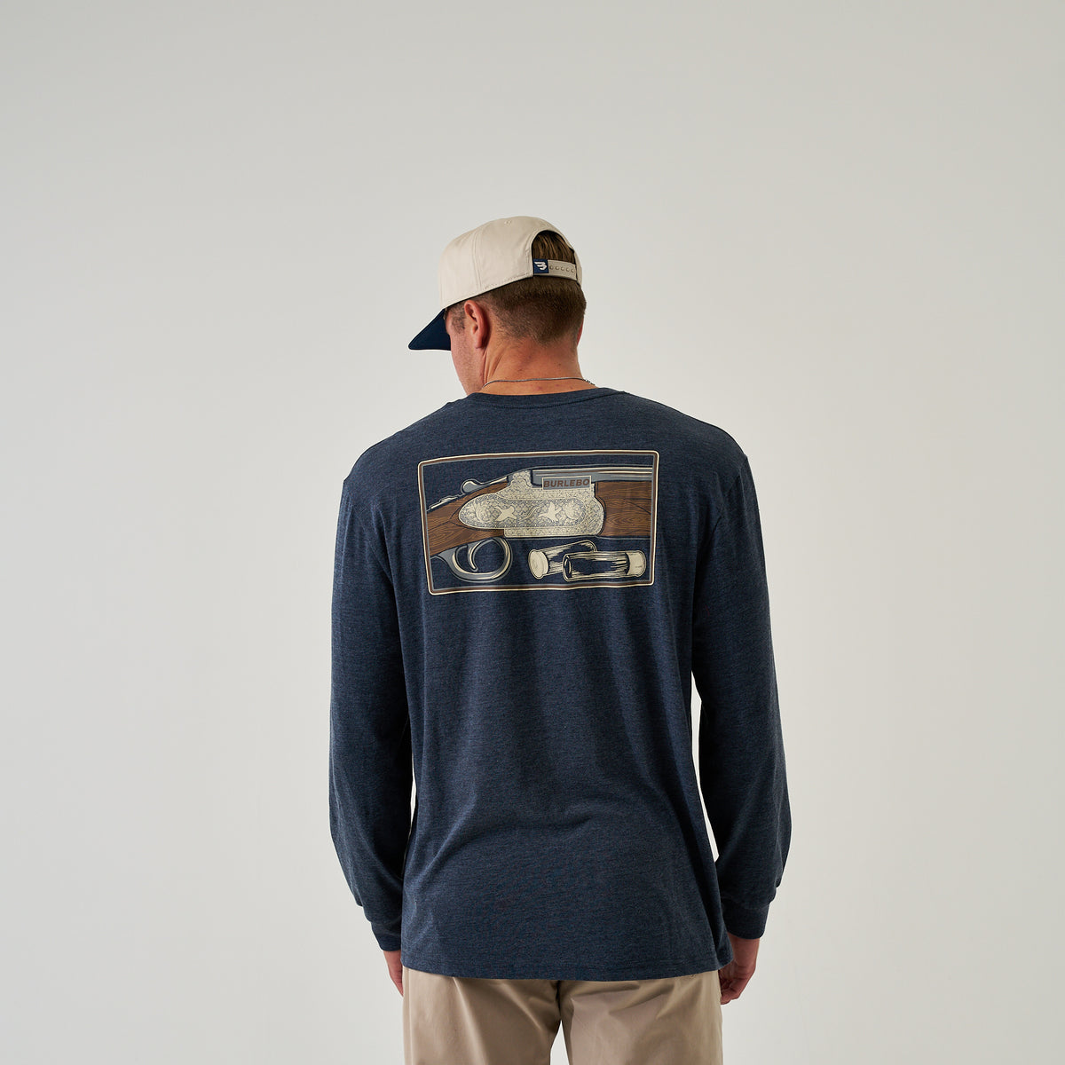 Long Sleeve Tee - BURLEBO Shotgun - Heather Navy