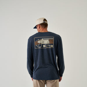 Long Sleeve Tee - BURLEBO Shotgun - Heather Navy