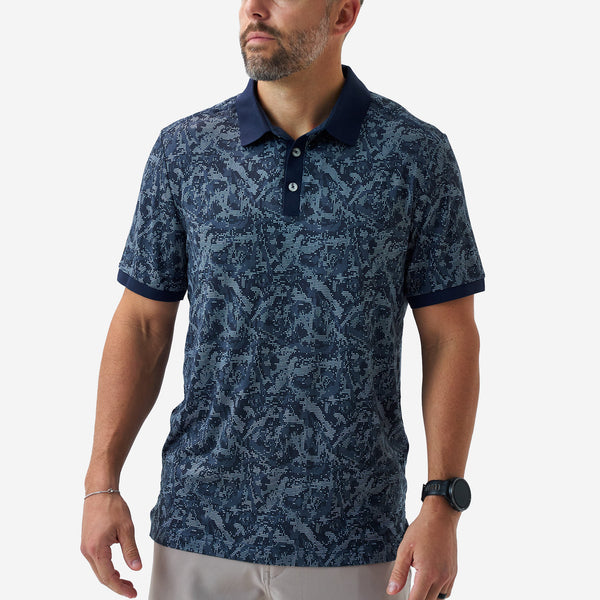 Navy Digi Camo Ringer Performance Polo | BURLEBO