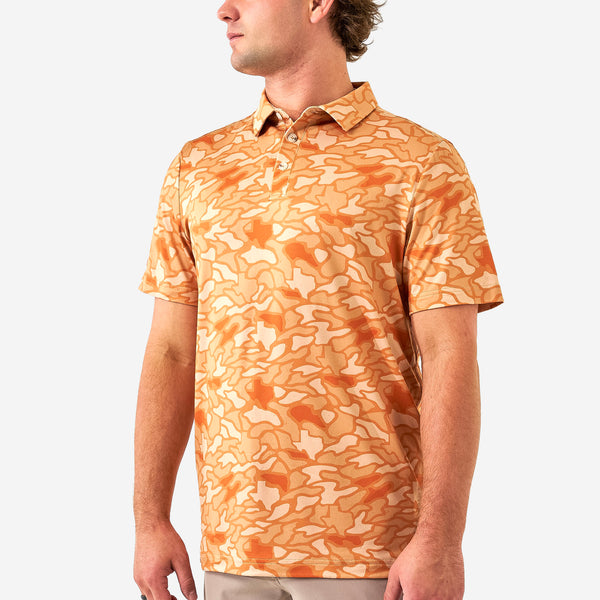 Orange Texas Camo Performance Polo | BURLEBO
