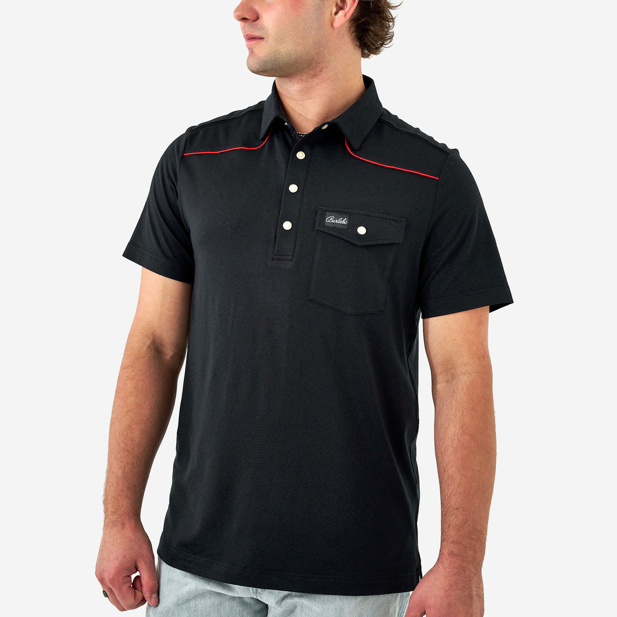 Pearl Snap Performance Polo - Black And Red