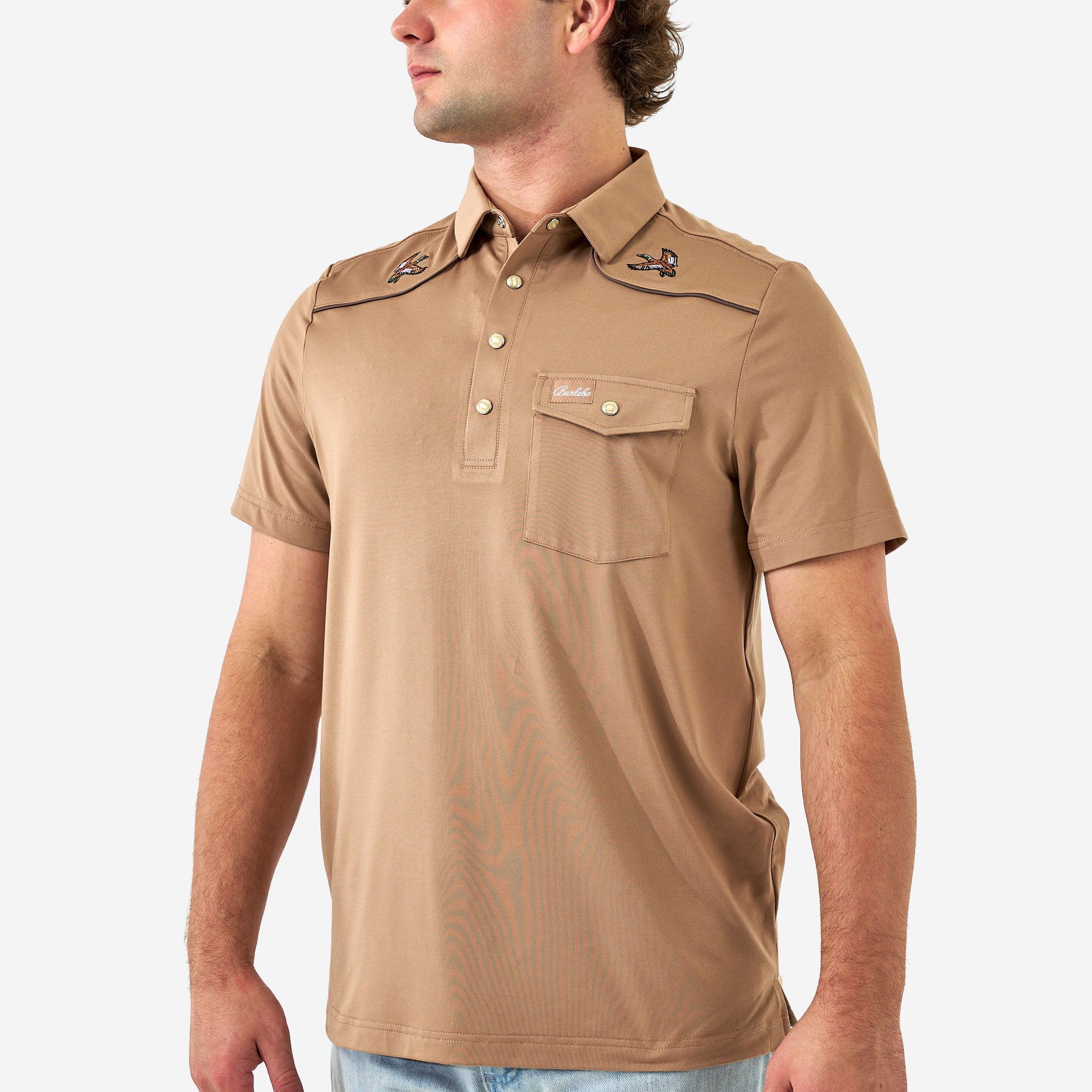 Pearl Snap Performance Polo - Mallards - Khaki – BURLEBO