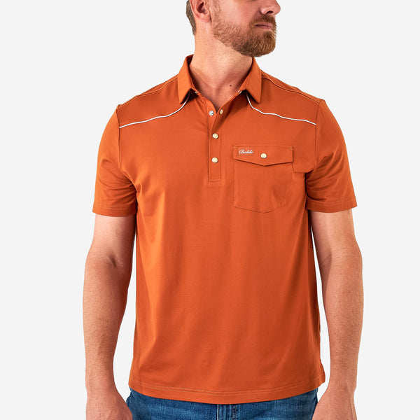 Orange Pearl Snap Performance Polo | BURLEBO