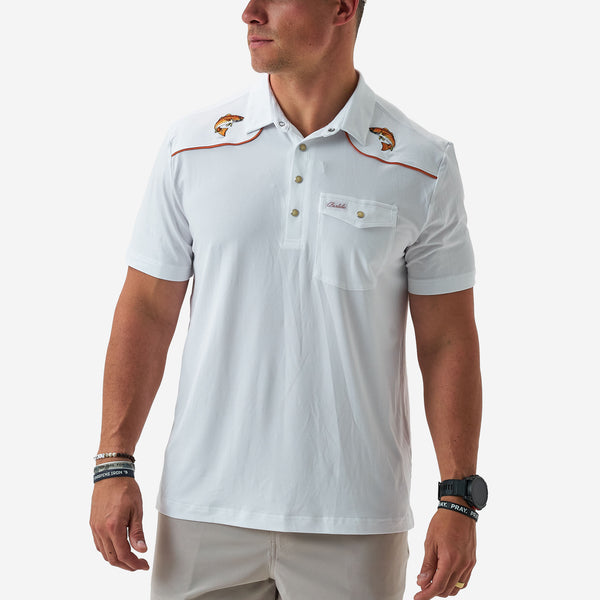 Redfish White Pearl Snap Performance Polo | BURLEBO