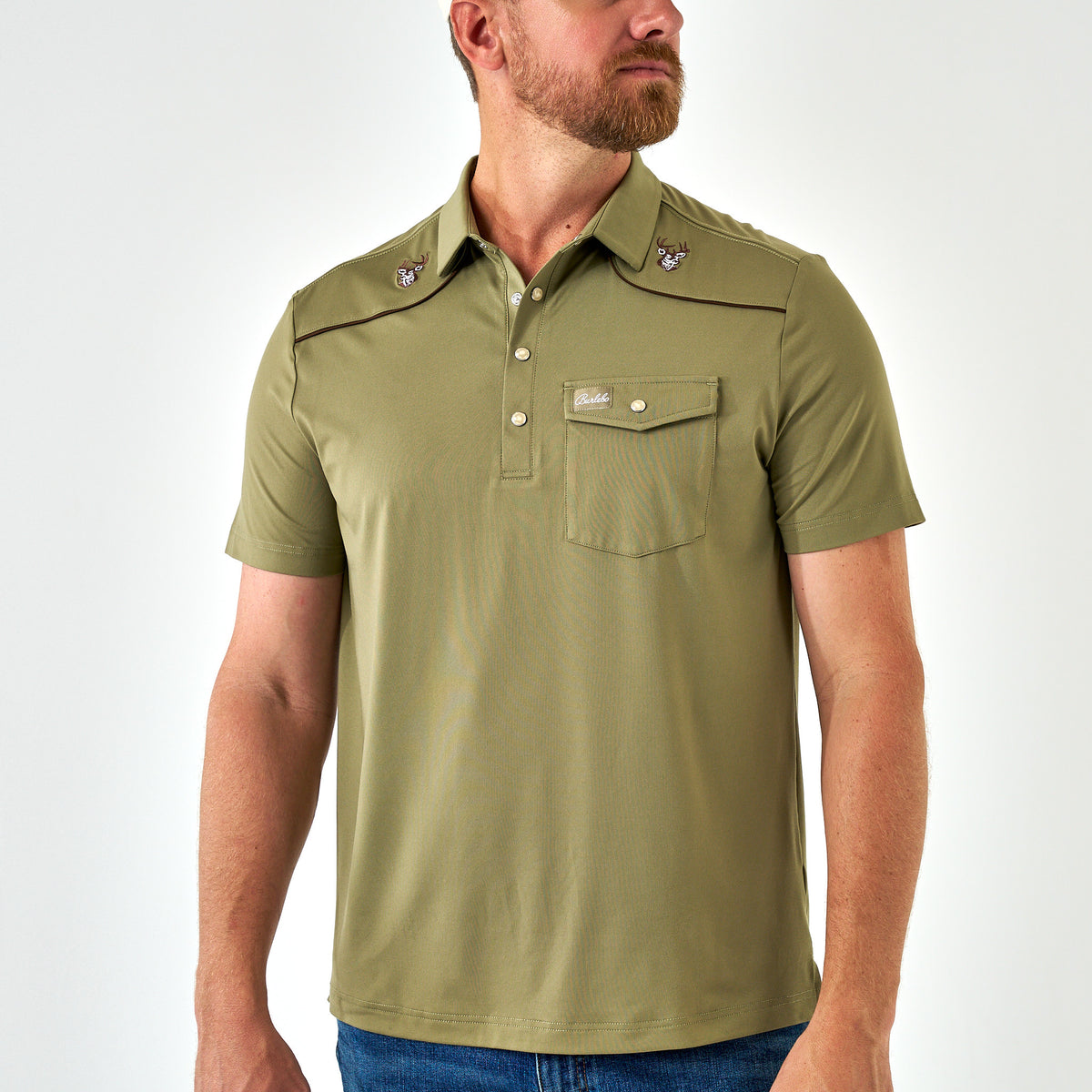 Pearl Snap Performance Polo - Whitetail Deer - Green