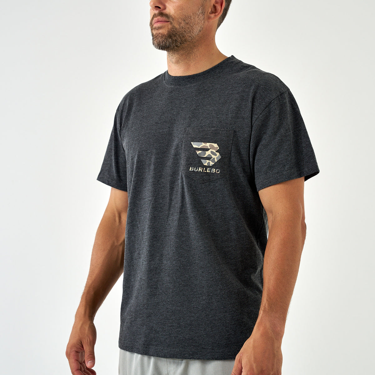 SS - Flying B Deer Camo Logo - Heather Black