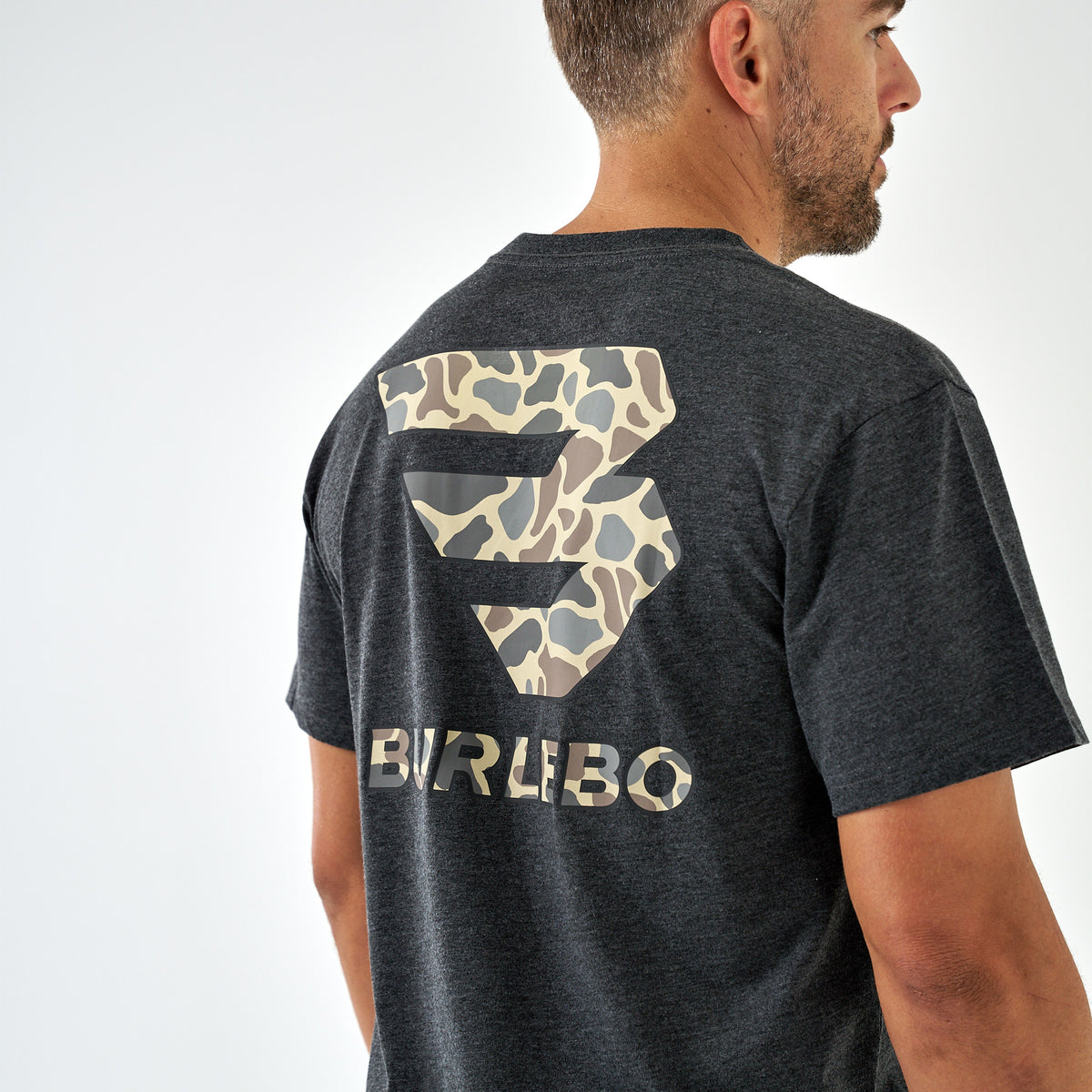 SS - Flying B Deer Camo Logo - Heather Black