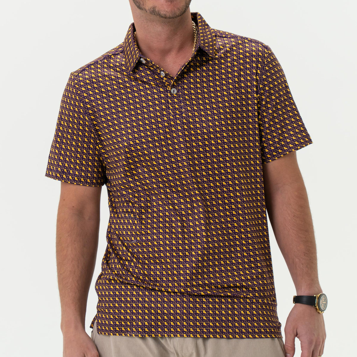 Performance Polo - Louisiana Purple & Yellow
