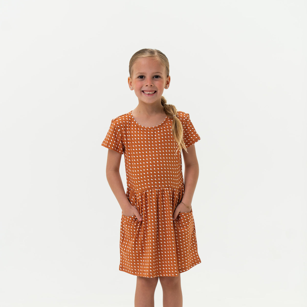Youth Moxie Dress - Texas Orange & White