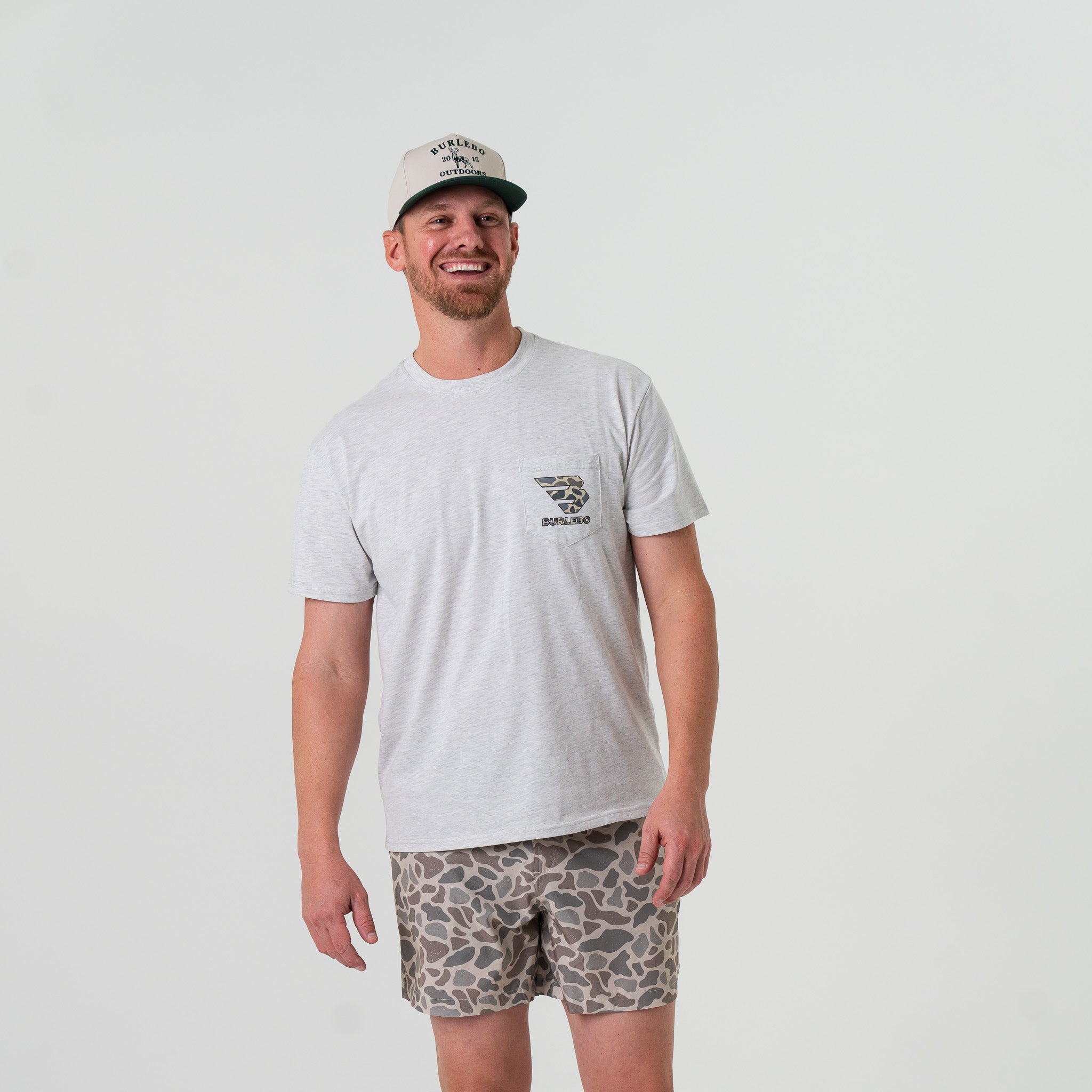 SS - Flying B Deer Camo Logo - Heather Ash Grey – BURLEBO