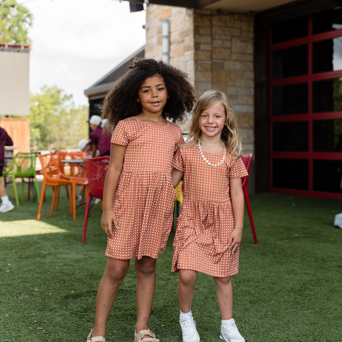 Youth Moxie Dress - Texas Orange & White