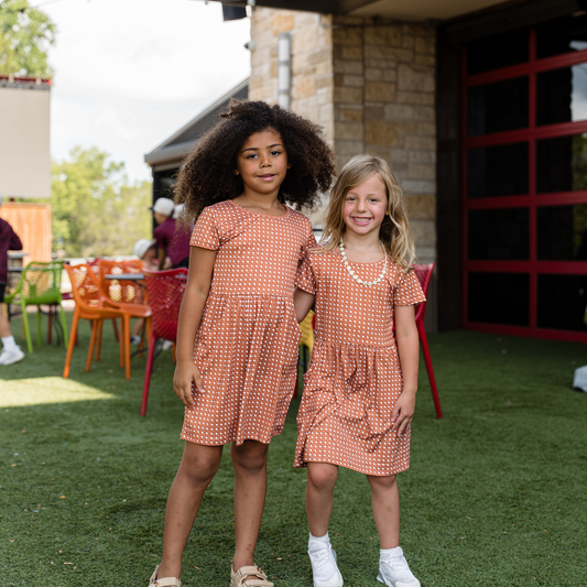 Youth Moxie Dress - Texas - Orange & White