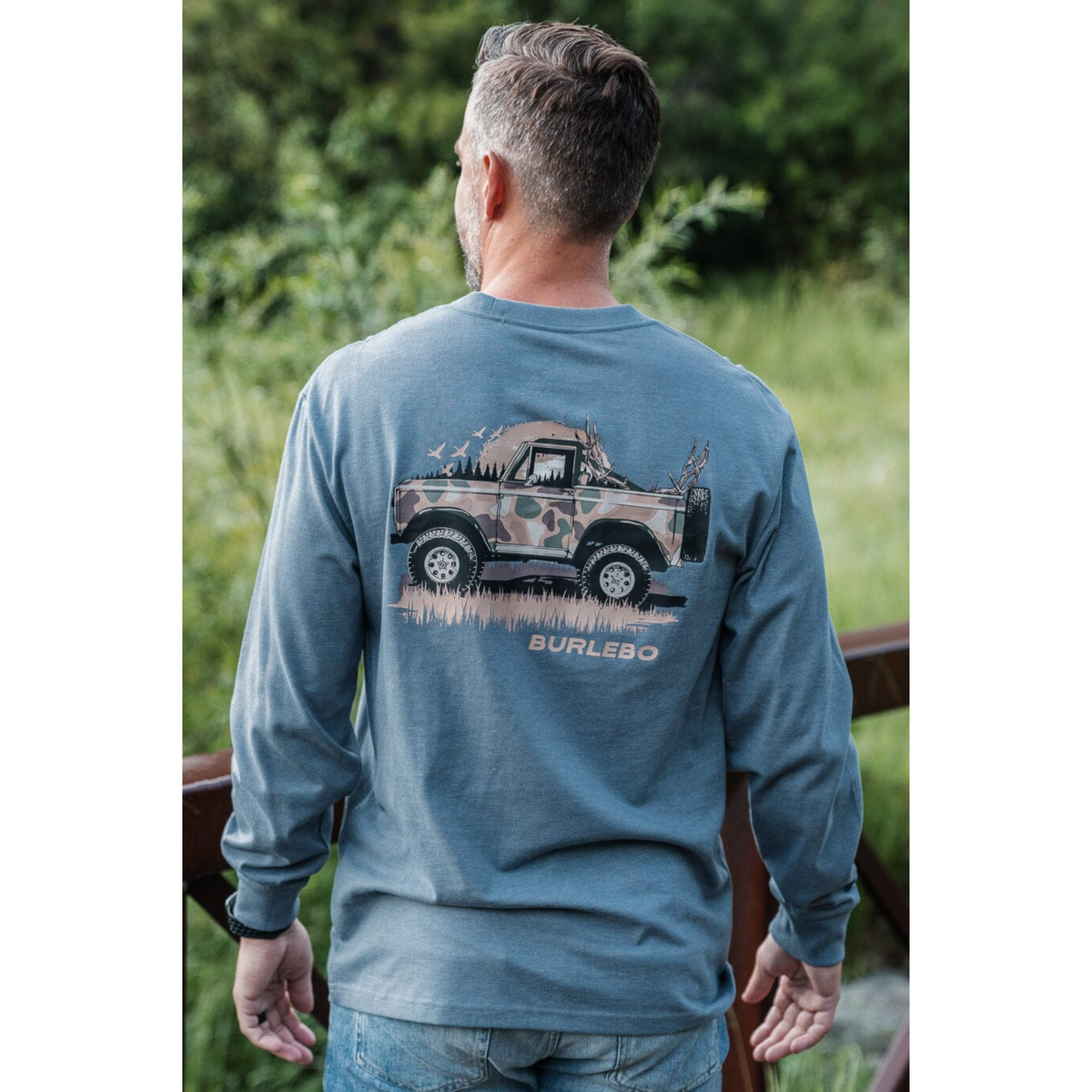 Loaded Down Bronco - LS - Heather Blue Jean
