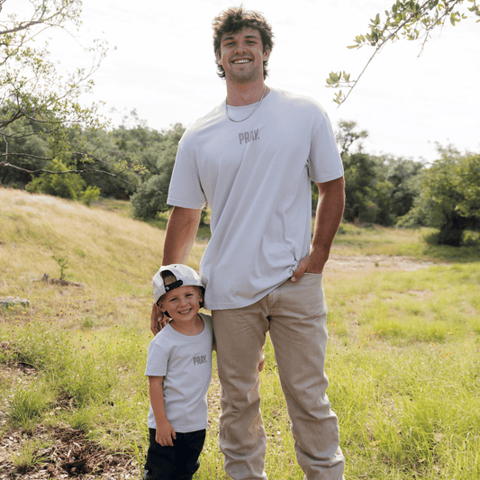 Father and Son Bundle - Vintage Washed Tee - PRAY - Light Grey