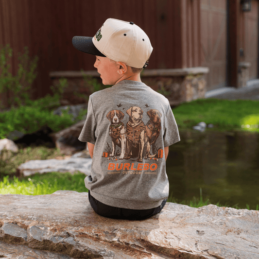 Youth Short Sleeve Tee - Camo Duck Dogs - Dark Heather Grey
