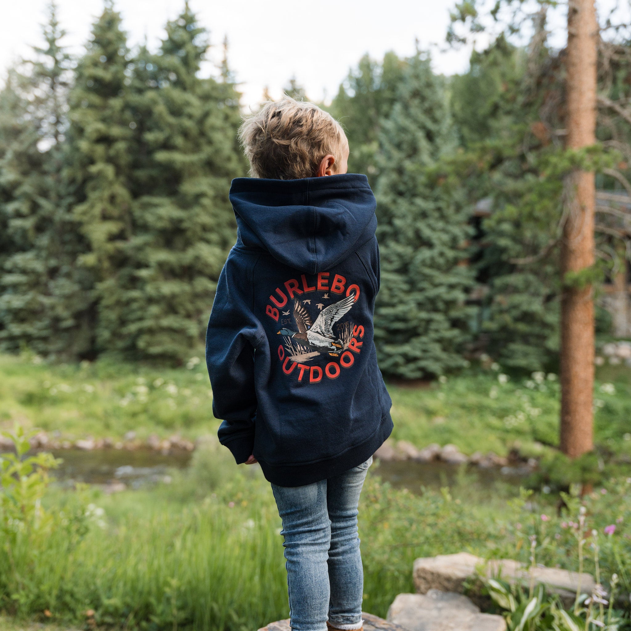 Youth Fleece Hoodie - Old School Duck Hunt - Navy – BURLEBO