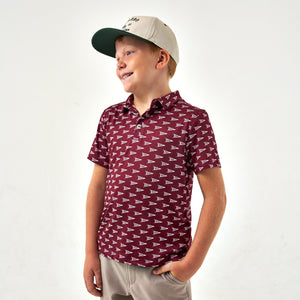 Youth Performance Polo - Howdy Pennants - Maroon