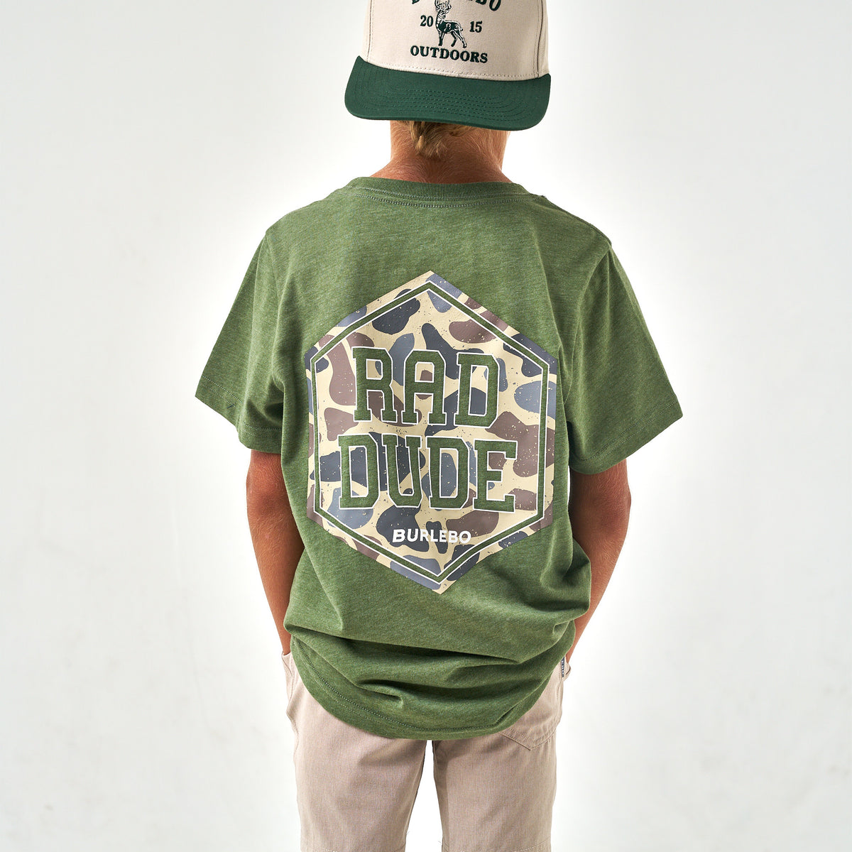 Youth - Short Sleeve Tee - Rad Dude Deer Camo - Heather Olive