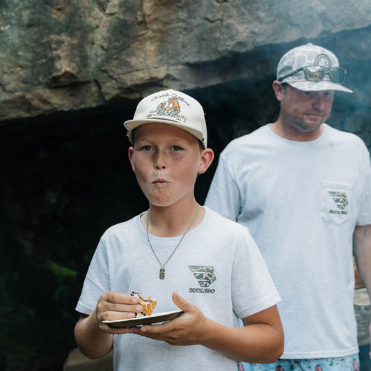 Youth Short Sleeve Tee - Flying B Classic Deer Camo Logo - Ash Grey
