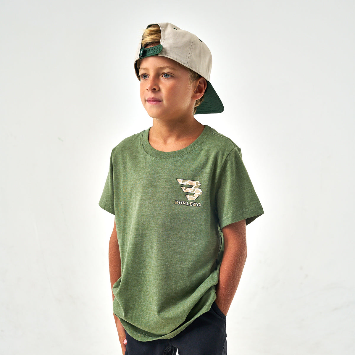 Youth - Short Sleeve Tee - Mallard Camo Dog - Heather Olive