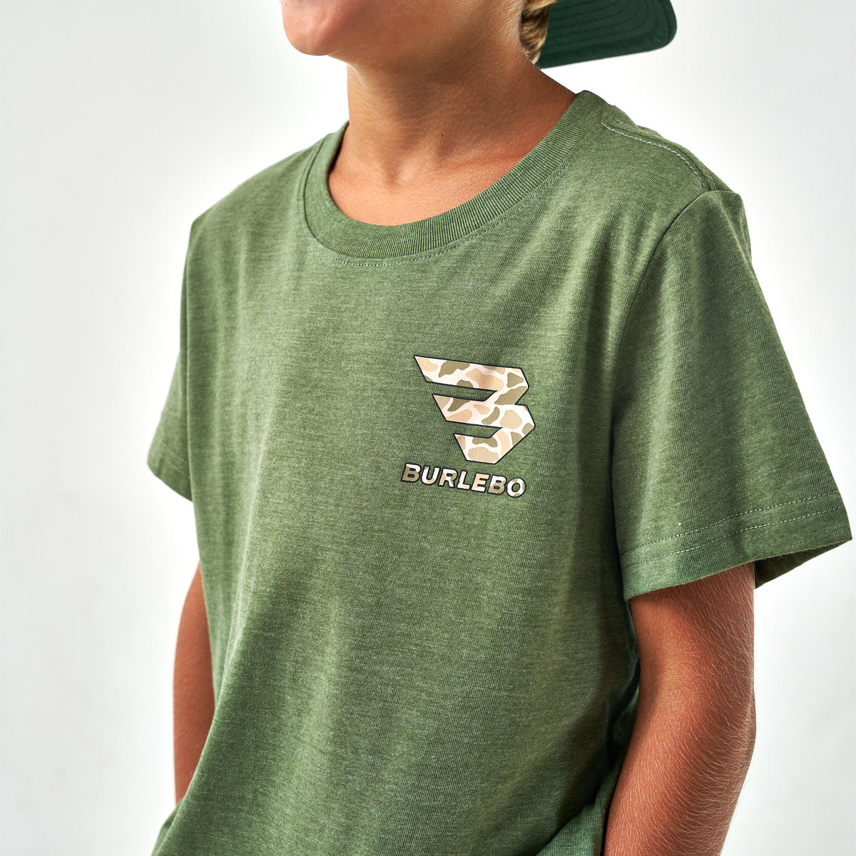 Youth - Short Sleeve Tee - Mallard Camo Dog - Heather Olive