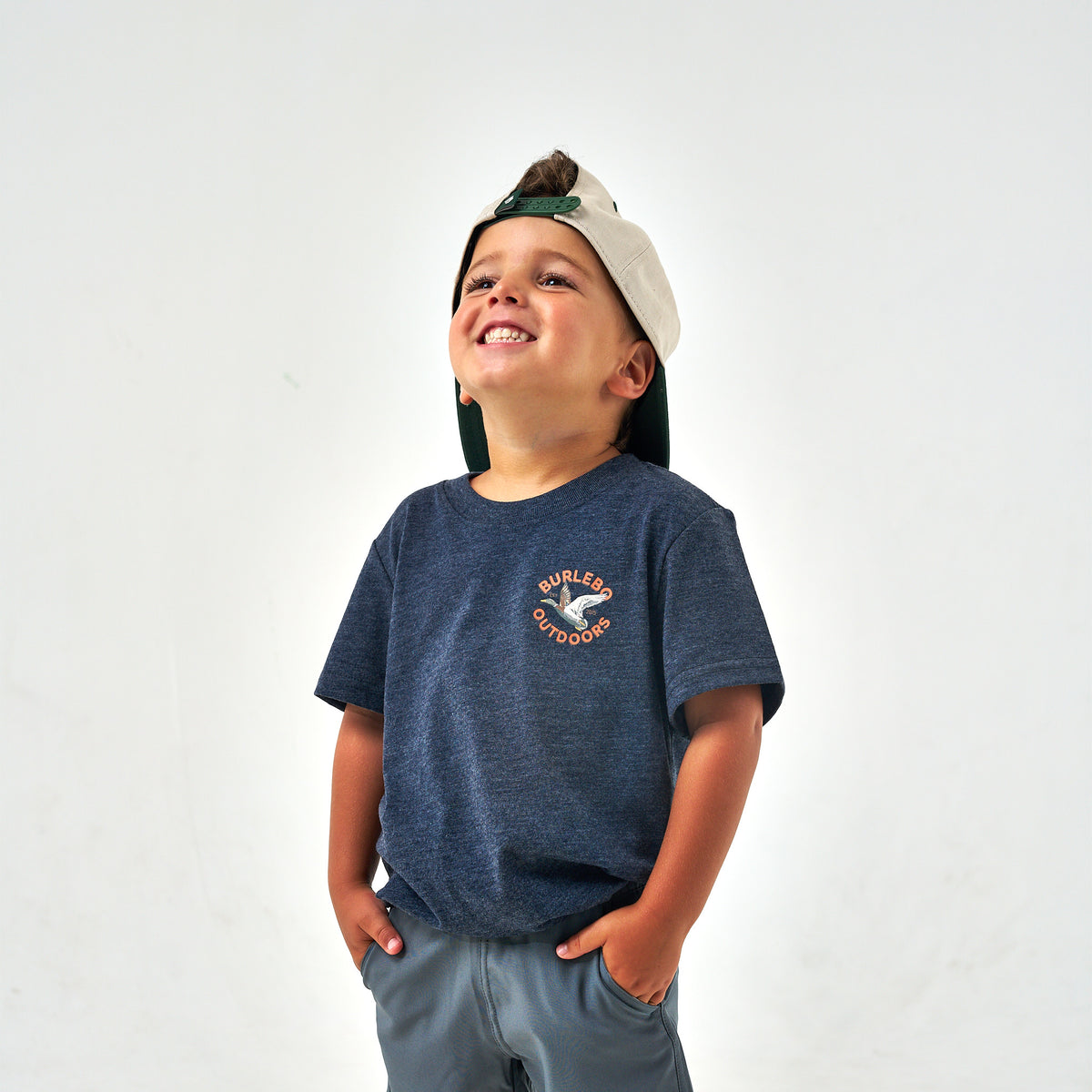 Youth - Short Sleeve Tee - Old School Duck Hunt - Heather Navy