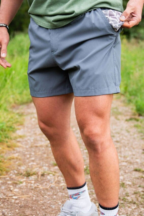 Burlebo - 7” - Everyday Performance Shorts - River Rock Grey - Classic Deer Camo Pockets main image 0