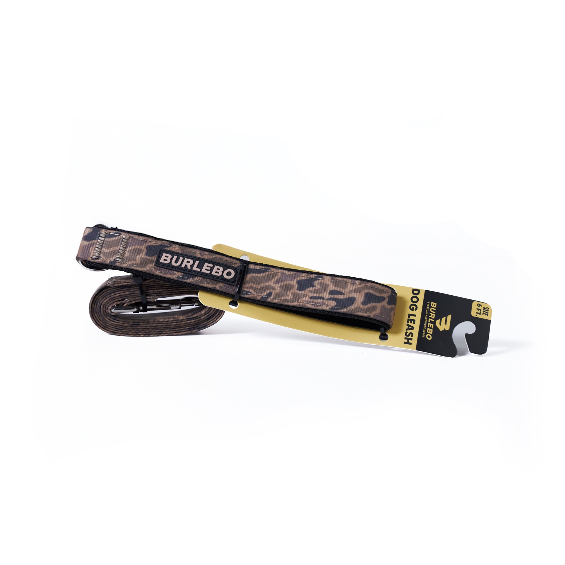 Leash with leopard print pattern and 'Burlebo' branding on a white background