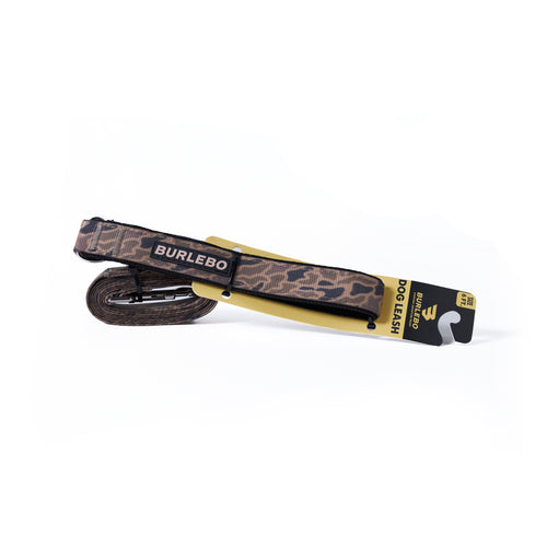 Leash with leopard print pattern and 'Burlebo' branding on a white background