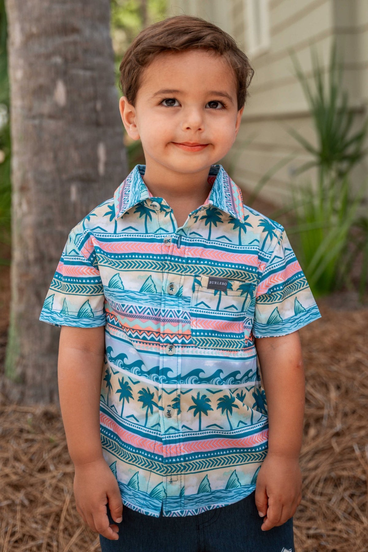 Youth Performance Button Up - Palms and Fins - BURLEBO