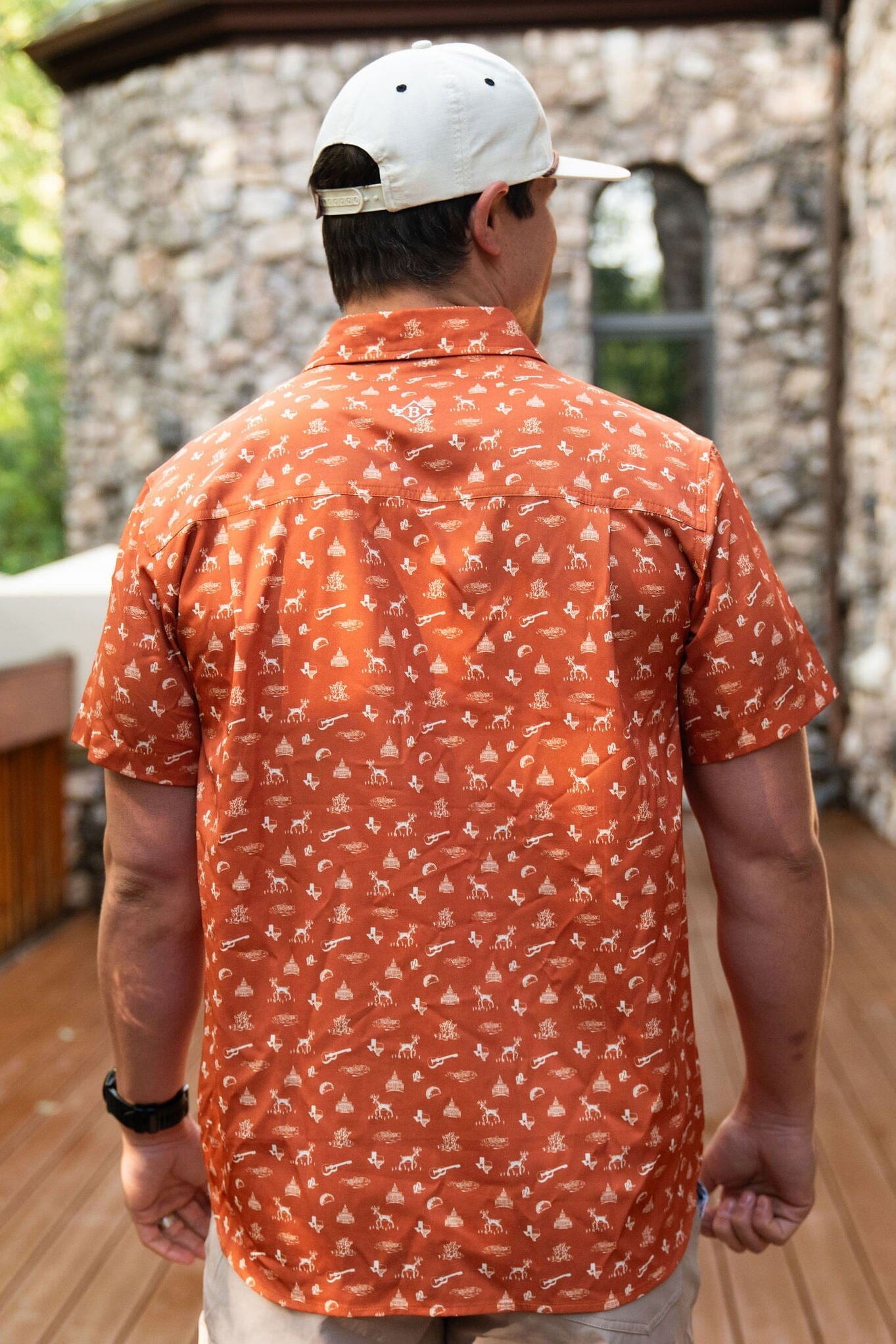 Orange button up shirt deals